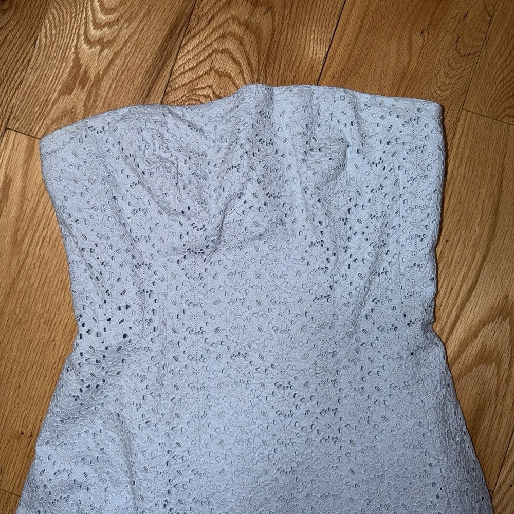 Express Womens Strapless Flare Dress Light Blue Floral Textured Pattern Size 4 - Picture 2 of 7